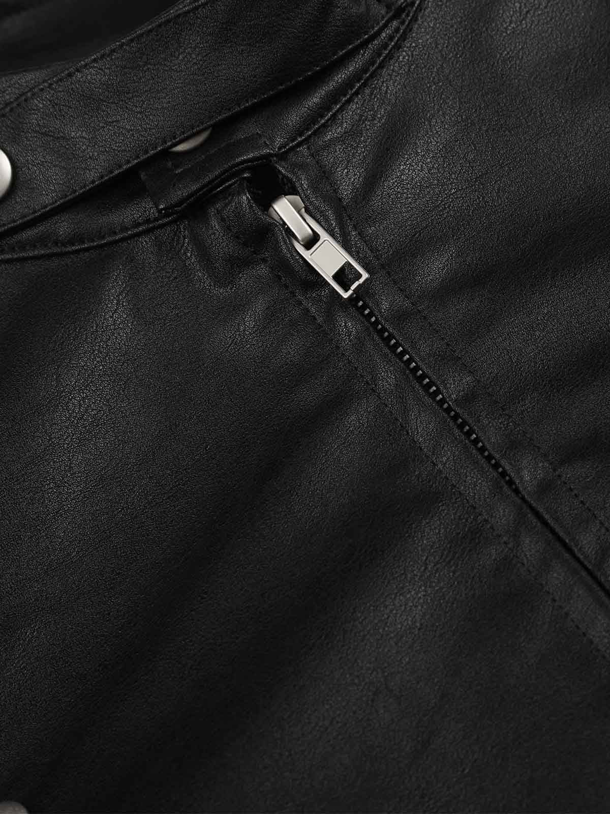 Studded Button Leather Jacket