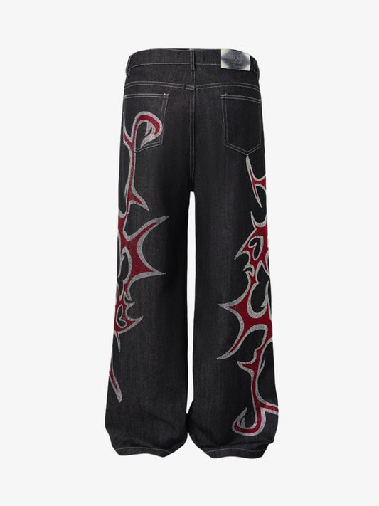 Tribal Rhinestone Graphic Wide Leg Jeans 