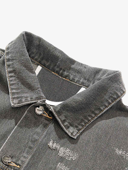 Retro Washed Distressed Denim Jacket 