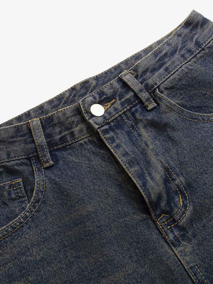 Retro Cartoon Graphic Heavy Embroidery Barrel Jeans - 2562 