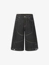 Retro Contrast Stitching Curved Leg Denim Jorts