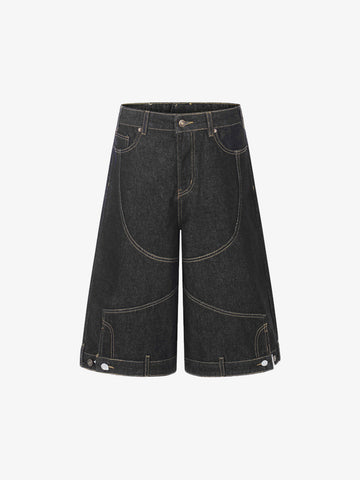 Retro Contrast Stitching Curved Leg Denim Jorts 