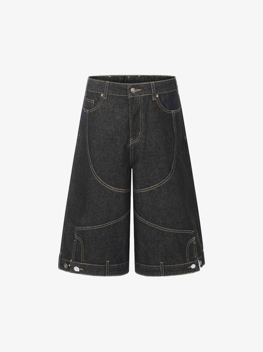 Retro Contrast Stitching Curved Leg Denim Jorts