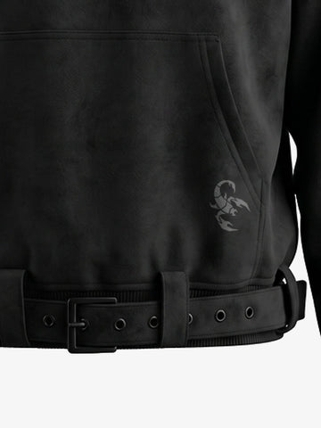 Belt Detail Suede Hoodie
