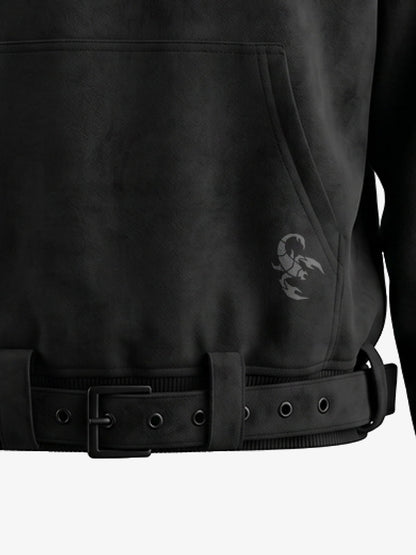 Belt Detail Suede Hoodie
