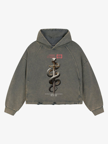 Vintage Washed Snake Staff Graphic Hoodie 