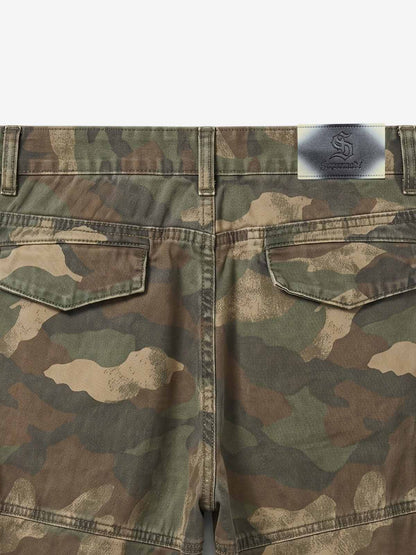 Distressed Camouflage Workwear Wide-leg Shorts