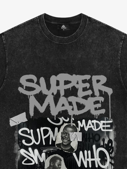 Streetwear Graffiti Character Collage Graphic T-Shirt 