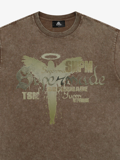 Distressed Washed Gothic Angel Graphic T-Shirt 