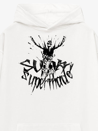 Gothic Devil Graphic Washed Hoodie 