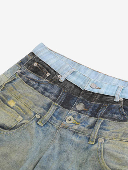 3D Illusion Layered Baggy Jeans