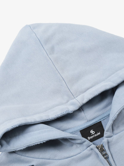Distressed Graphic Print Zip Up Hoodie 