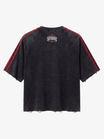 Washed Moto Graphic Distressed Raglan T-Shirt 