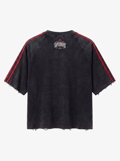 Washed Moto Graphic Distressed Raglan T-Shirt 