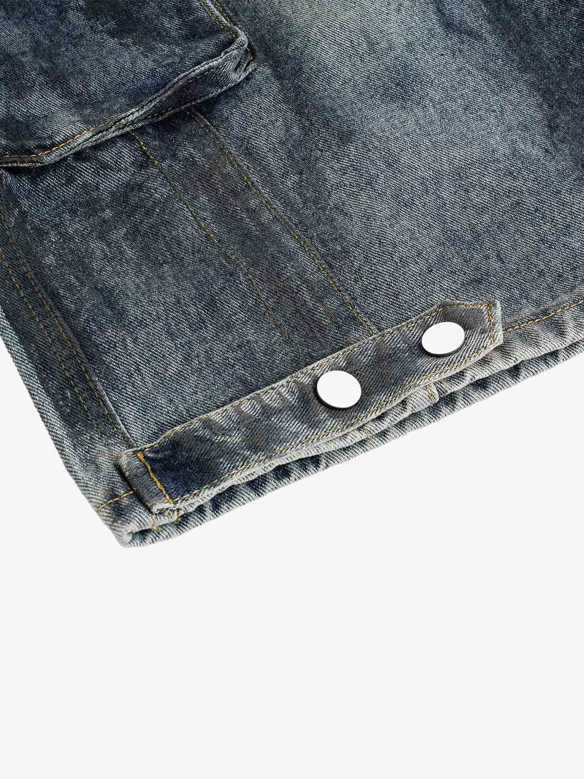Grunge Wash Cargo Denim Shorts