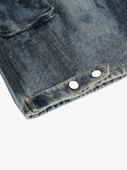Grunge Wash Cargo Denim Shorts