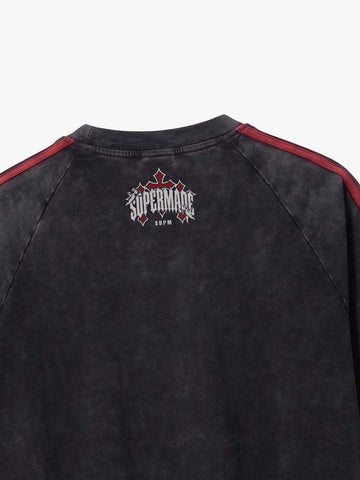 Washed Moto Graphic Distressed Raglan T-Shirt 