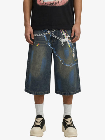 Street Painting Graffiti Denim Jorts - 2476 