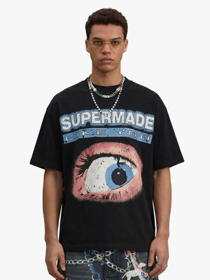 Waffle Knit Eye Graphic Letter Print T-Shirt 