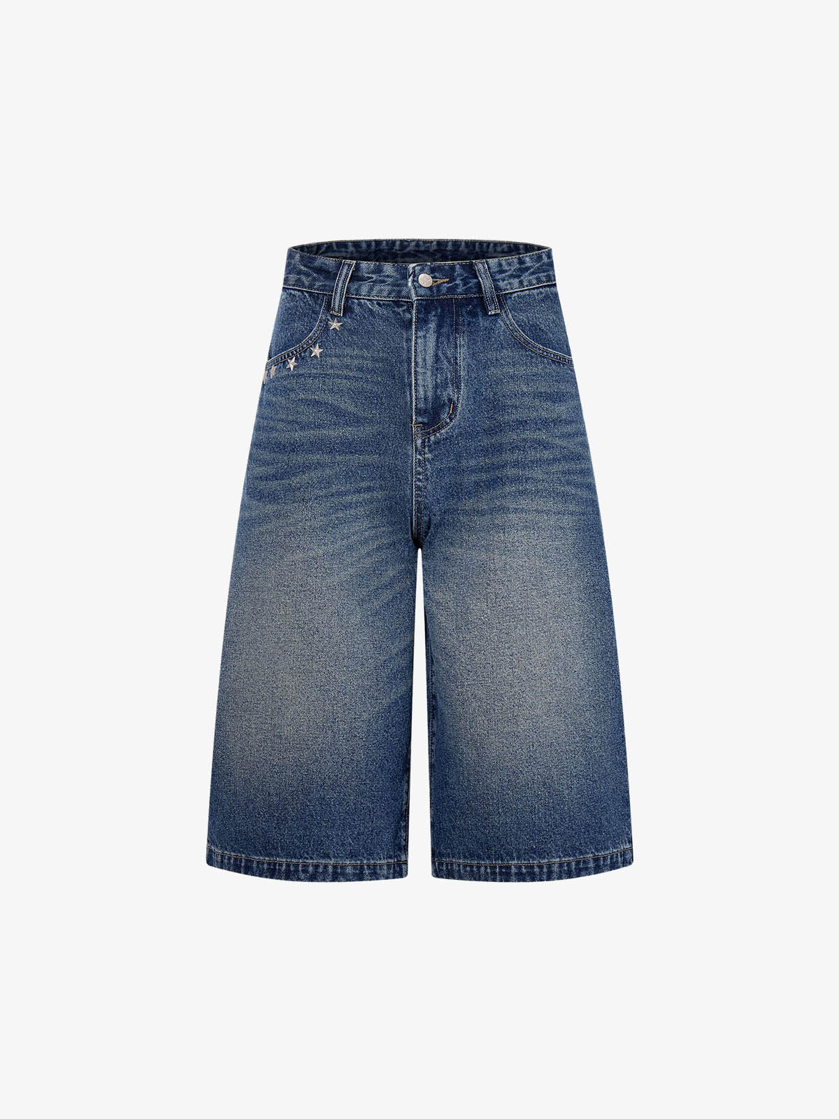 Star Embroidered Denim Shorts with Rivets