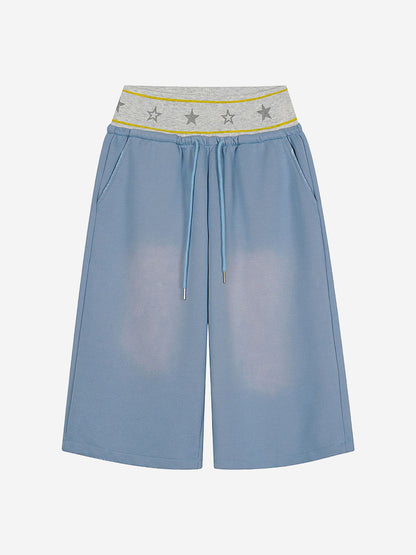 Star Waist Wide Leg Drawstring Shorts