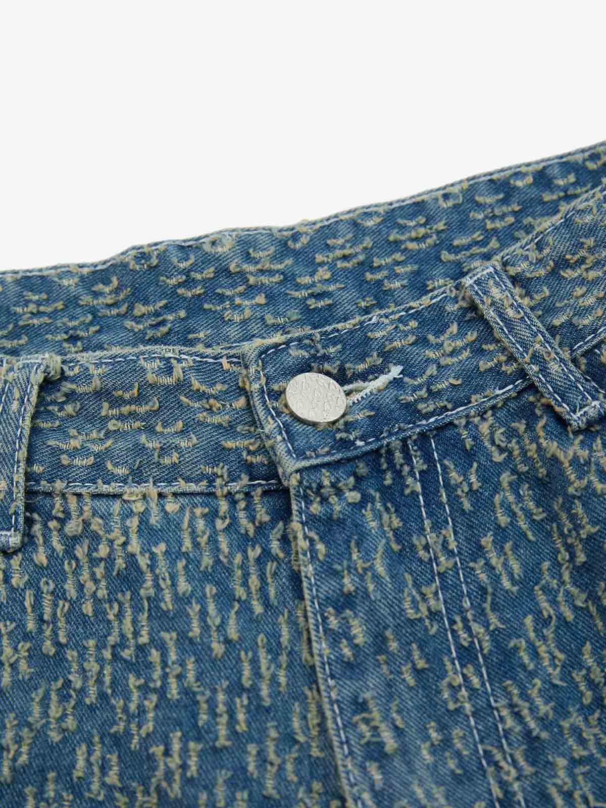 Vintage Distressed Textured Ripped Wide Leg Denim Jorts 