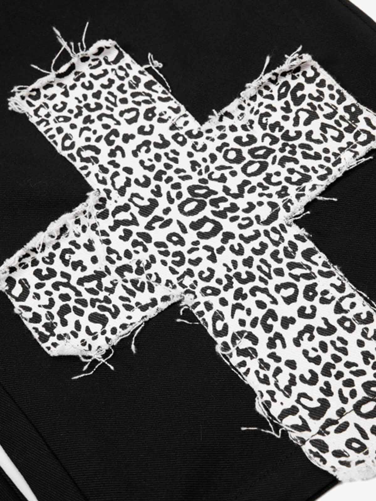 Leopard Waistband Cross Patch Cargo Pants