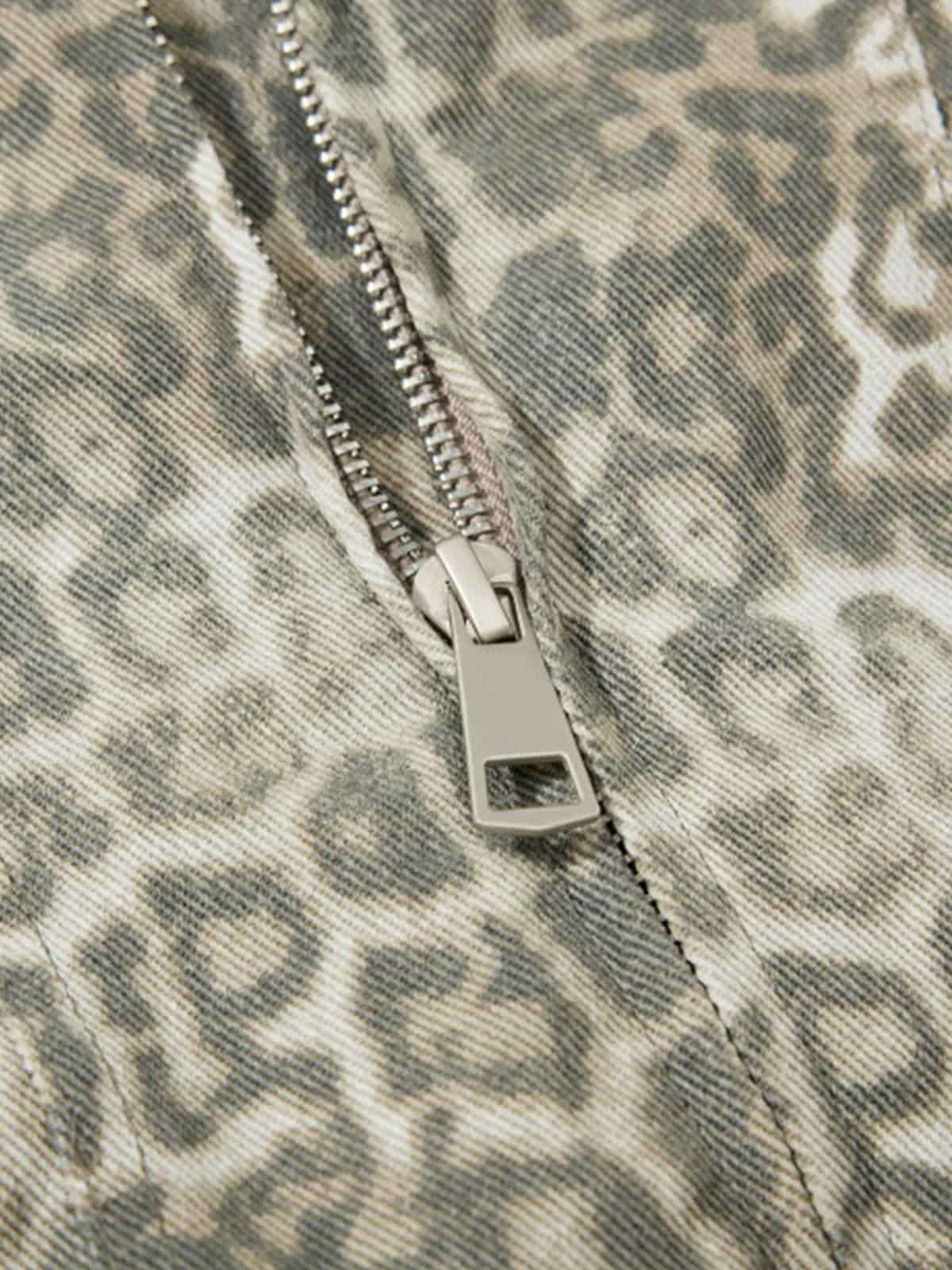 Vintage Leopard Print Bomber Jacket - 2540 