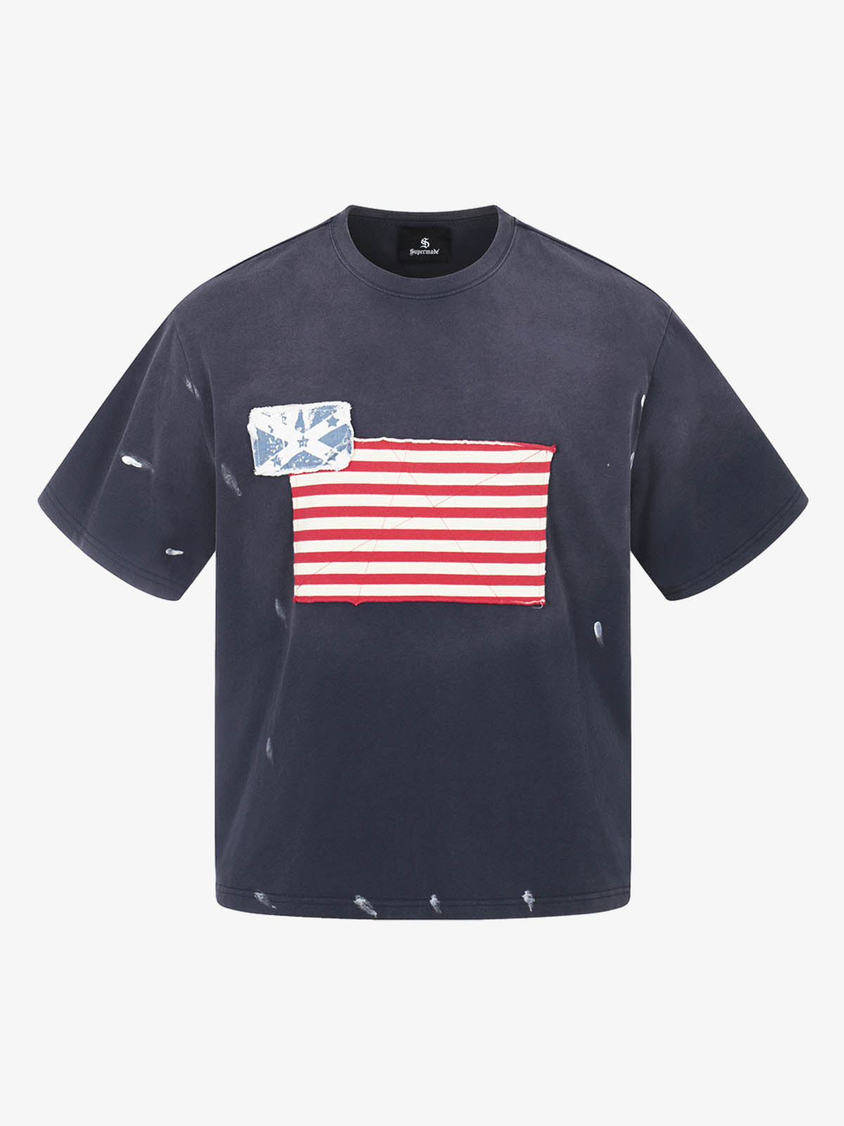 Vintage Washed Flag Patchwork Graphic T-Shirt