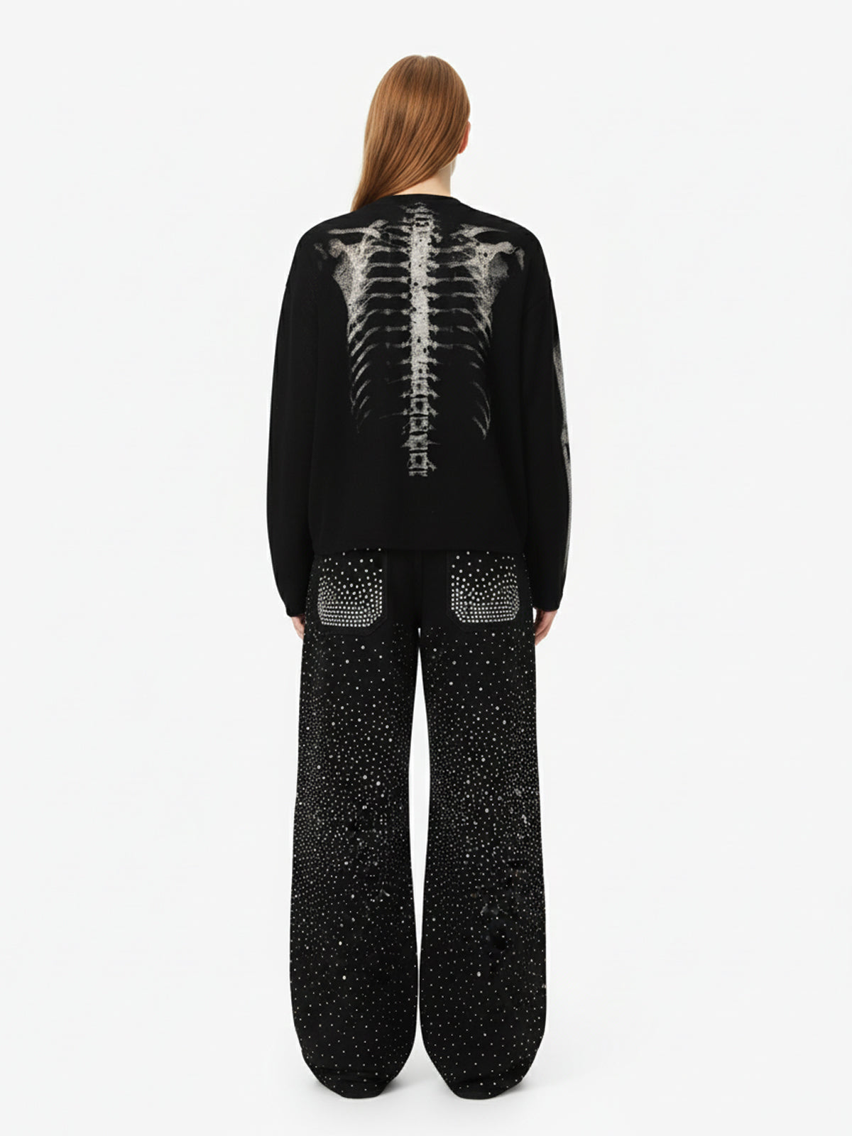 Skeleton Graphic Waffle Sweatshirt - 2495