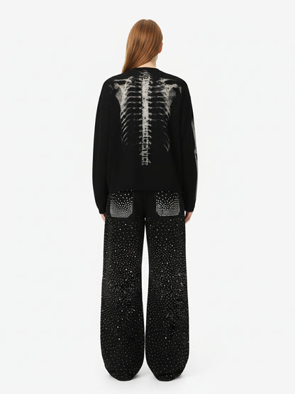 Skeleton Graphic Waffle Sweatshirt - 2495