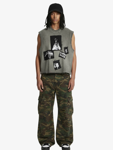 Ripped Graphic Patch Sleeveless Vest 