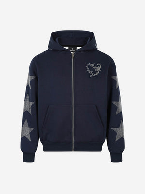 Zip-Up Hoodie with Star Logo & Rhinestone Detail