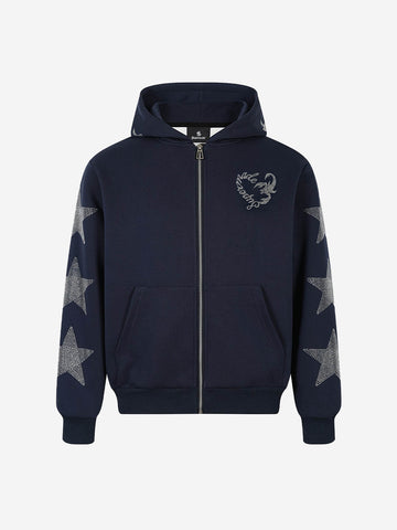 Zip-Up Hoodie with Star Logo & Rhinestone Detail