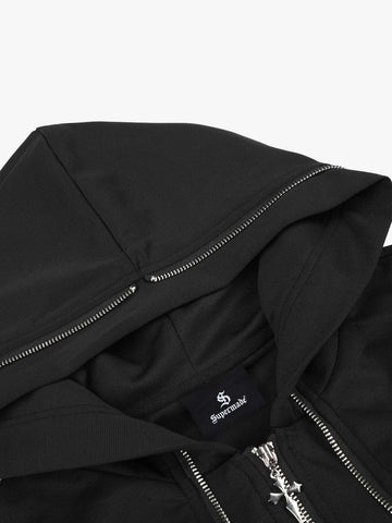 Logo Embroidered Patchwork Hooded Cardigan