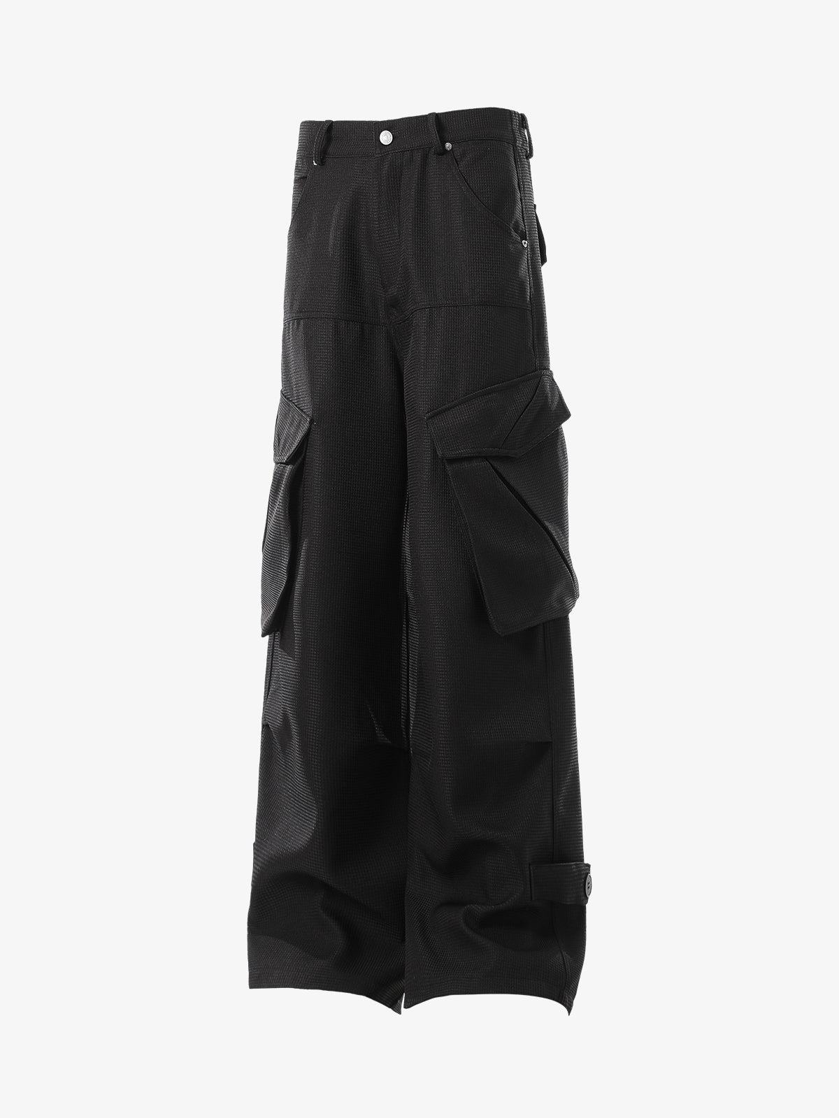Multi-Pocket Textured Fabric Flared Pants 