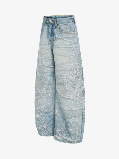 Vintage Washed Rhinestone Wide Leg Denim Jeans 