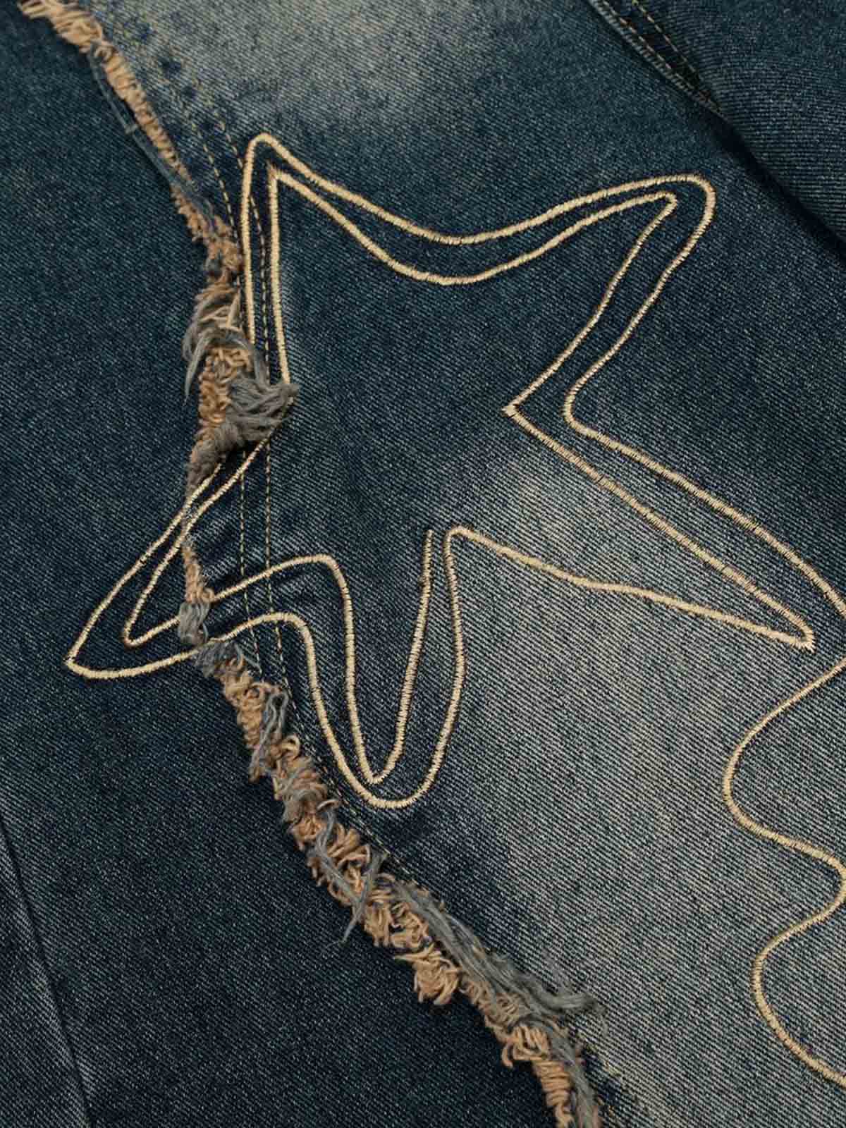 Vintage Embroidered Washed Raw-Edge Graffiti Scimitar Jeans 