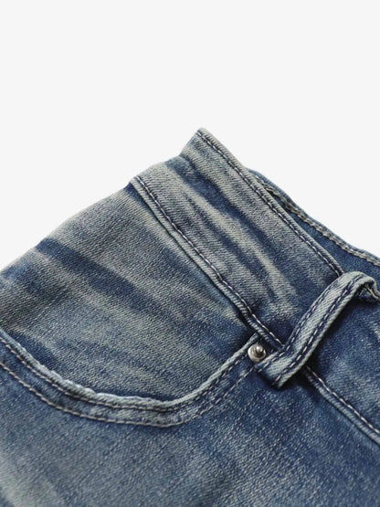 Washed Panel Seam Flare Jeans 