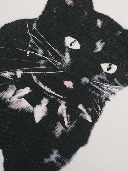 Vintage Black Cat Studded Collar T-Shirt 