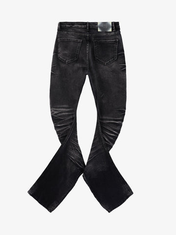 Vintage Distressed Button Fly Ruched Panel Flared Jeans 