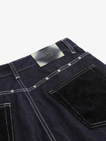 Vintage Contrast Stitch Wide Leg Denim Jorts
