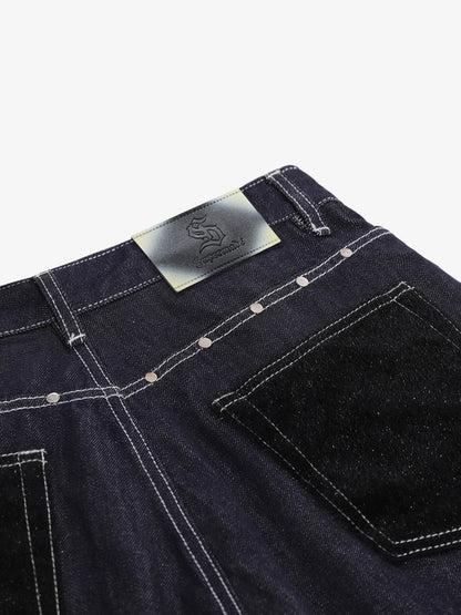 Vintage Contrast Stitch Wide Leg Denim Jorts