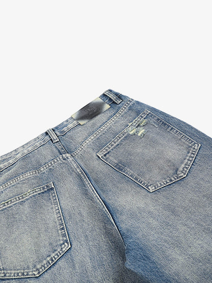 Whisker-Faded Washed Jeans