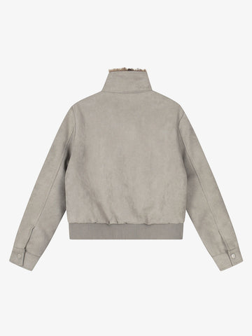 Vintage Suede Faux Fur Lined Buckle Bomber Jacket 