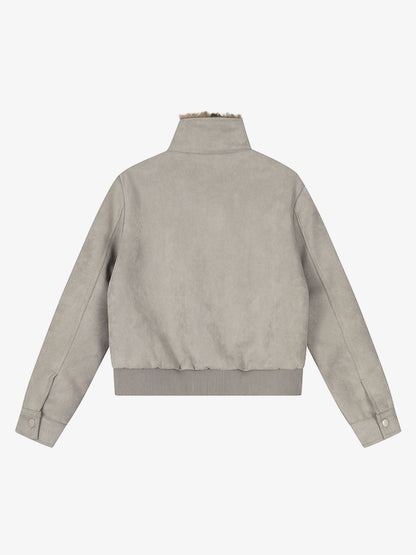 Vintage Suede Faux Fur Lined Buckle Bomber Jacket 