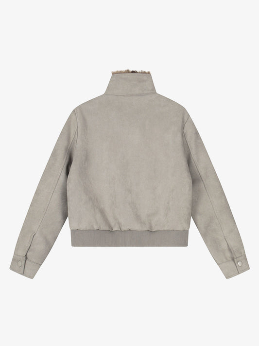 Vintage Suede Faux Fur Lined Buckle Bomber Jacket 