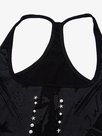 Union Jack Graphic Racerback Tank Top – Studded Cotton Blend Tank