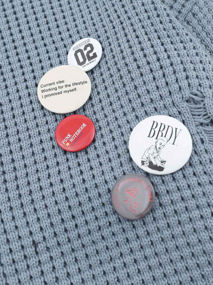 Badge Button Knit Cardigan Sweater