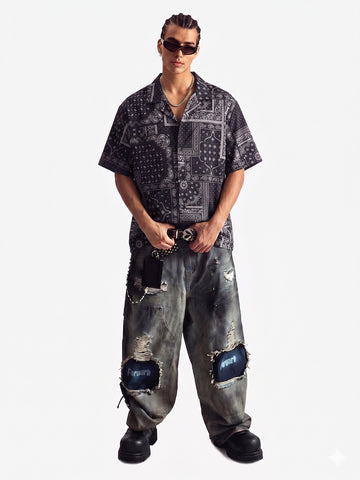 Vintage Bandana Patchwork Cuban Shirt